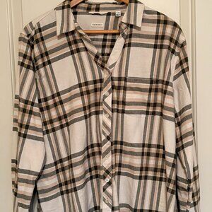 Weatherproof Vintage Comfort Stretch Women’s Flannel Shirt Tan Black Cream XL